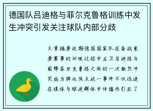 德国队吕迪格与菲尔克鲁格训练中发生冲突引发关注球队内部分歧